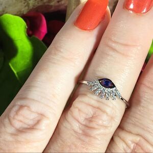 Evil Eye Sterling Silver Cz Blue Sapphire Ring